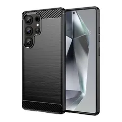 【Hbcnxny】Galaxy S25 Ultra 5G ケース 対応 耐衝撃 スマホケース 炭素繊維くて柔らかい TPU（ブラック）滑らかで快適な肌触り ショック おしゃれ サムスン ギャラクシー S25ultra 黒