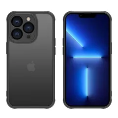 iPhone 13 Pro ケース マット 半透明 ストラップホール付き 耐衝撃 滑り止め 指紋防止 米軍MIL規格 黄変防止 ワイヤレス充電対応 スマホケース アイフォン 13 Pro PinLiSheng (ブラック, iPhone13 Pro)