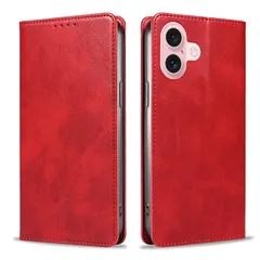 PinLiSheng iPhone 16 ケース手帳型 イフォン16 スマホケース 手帳型あいふぉん16 携帯カバー レザー 耐衝撃 軽量 着脱しやすい 放熱性 マグネット式 カード収納 スタンド機能 iphone ケース16対応 360度保護 (レッド, i