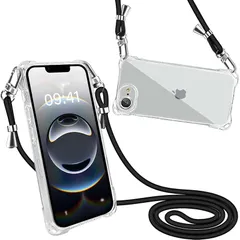 Peipeizi iPhone 16e ケース ショルダー クリア 肩掛け 首掛け 斜めかけケース アイフォン16e カバー 耐衝撃 軽量薄型 人気 韓国 柔軟 高質感(ブラック)