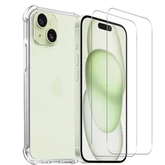 iPhone 15 Plus ケース + ガラスフィルム 【国産旭硝子素材】 iphone15plus フィルム 液晶保護フィルム 全面吸着 高透過率 硬度9H ラウンドエッジ加工 アイホン15 Plus ケース クリア 黄ばみなし 米軍MIL規格 耐衝撃 耐