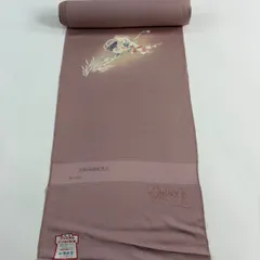 反物 秀品 付下げ 扇 花鳥 金彩 ぼかし 灰紫 正絹 【中古】