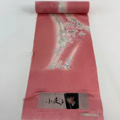 反物 秀品 小紋 草花 蝶 ラメ彩 金銀彩 ピンク 正絹 【中古】