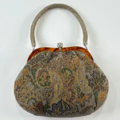 和装バッグ 優品 ビーズバッグ フォーマル 草花 茶色 ビーズ 和装小物  【中古】