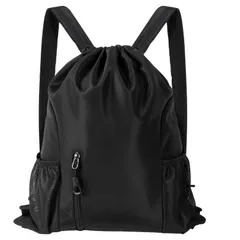 ナップサック ジムサック 大容量 防水 軽量 折り畳み 乾湿分離 [Ninonly] プールバッグ 多機能 シューズ収納 エコバッグ 巾着袋 水泳 運動 旅行 アウトドア ブラック