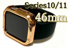 series10 series11 46mm用　アップルウォッチ　TPU サイドバンパー　ローズゴールドケース　ベルト　ノーマルブラックシリコンラバーバンド　SE Ultra