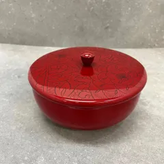 【在庫処分品】【ラスト1点】菓子器　新品　牡丹彫　会津塗り