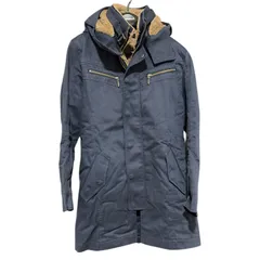 Z1634 MICHEL KLEIN ミッシェルクラン46 ボア ロングコート アウター  フード 濃紺 ネイビー