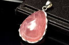 【１点物】シルバー925◇マダガスカル産 ローズクォーツ　27x20mm　ドロップ ペンダントトップ パワーストーン 天然石 _PC7369