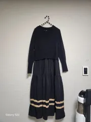 ブラックニット トップス + ロング ONE PIECE