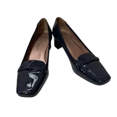 Z1614 GINZA Kanematsu 銀座かねまつ スクエアトゥエナメルローファーパンプス ネイビー サイズ23.5cm