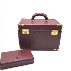 良品 Cartier カルティエ マストライン メイクボックス コスメ バニティ ハンド バッグ 鏡付き ダイヤルロック レディース ボルドー a10959