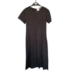 Z1636  セオリー リュクス theory luxe 半袖ワンピース  膝丈 ミディアム 麻混 ブラック 黒 レディース32  女性用