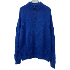 CHAPS コットンニット セーター L ブルー チャップス ハーフジップ コットン100% 無地セーター 刺繍ワンポイント 無地 秋物 a711-6374