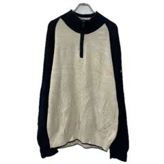 Nautica Jeans Co. コットンニット セーター XL ホワイト ネイビー ハーフジップ コットン100% アームロゴ プルオーバー 秋物 a711-6411