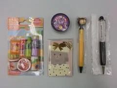 【TAKA45-73】△未検品　『文具雑貨5点セット』　まとめ売り　ボールペン　おもしろけしごむ　メッセージカード　マスキングテープ