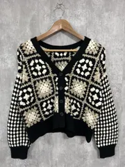 mysty woman ミスティウーマン クロシェ編み カーディガン sizeF/黒 ◆■ レディース