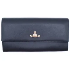 Vivienne Westwood (ヴィヴィアンウエストウッド) ロゴプレート フラップロングウォレット 長財布 レディース ブラック
