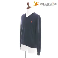 ■ POLO RALPH LAUREN ラルフローレン セーター 長袖 Vネック トップス 無地 ワンポイント メンズ レディース XL ネイビー系