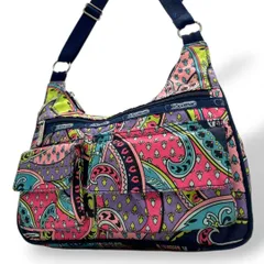 レスポートサック ショルダーバッグ ペイズリー柄 総柄 ネイビー ピンク パープル ナイロン 斜め掛け可 ロゴ u5 バッグ LeSportsac