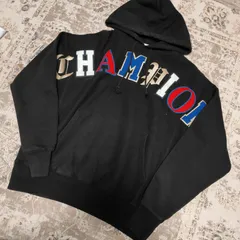 Champion　チャンピオン　プルオーバーパーカー　ビッグロゴ　アーチロゴ　リバースウィーブ　90s　復刻　青単タグ　Mサイズ　BLACK　ブラック　黒　中古　古着