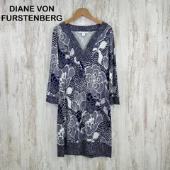 DVF DIANE VON FURSTENBERG ダイアンフォンファステンバーグ シルク100% 花柄 総柄 Vネック 七分袖 ワンピース