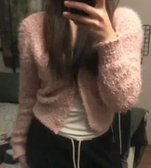 ピンク ボア ニット カーディガン