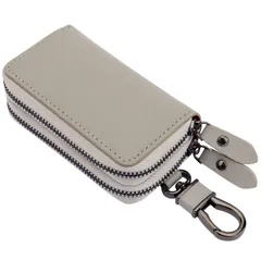 【在庫セール】多機能 便利 革 ダブルポケット 鍵が同時収納 ２つ (グレー) スマートキーケース レディース メンズ キーケース