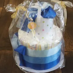 【在庫処分特価】おむつケーキ 一段（Sサイズ10枚）日本製 トイレットペーパー入り 男の子向けギフト・ブルー系ラッピング