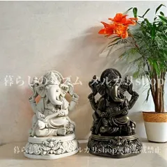 オブジェ 置物 手作り レジン製 樹脂素材 ガネーシャ像 南アジアの象 富の神 インド仏陀 装飾品 家 オフィス 書棚 リビングルーム 玄関 室内 屋外 象の装飾 スピリチュアル ギフト 神聖 宗教 象モチーフ ホワイト 褐色