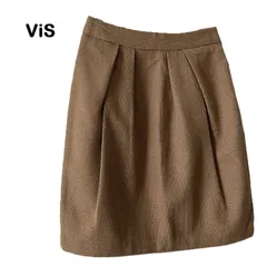 【VIS/ビス】ViS ミニスカート タッグ ブラウン系 茶系 アクリル タイト 台形 （中古・未使用品）