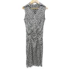 アンケート en quete シャツワンピース ロング丈 ノースリーブ スキッパーカラー 切替 総柄 9 白 黒 ホワイト ブラック /FF12