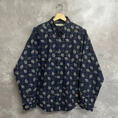 90s MUNSINGWEAR LEAF ボタンダウン 総柄シャツ ネイビー サイズL