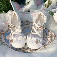 ロリータ ファッション ミドル ヒール レース リボン 厚底 シューズ(3 COLOR)