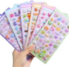 ぷくぷくシール 立体 ごほうびシール キラキラ デコシール 可愛い 飾り用 DIY 手帳用 携帯 文房具  6枚セット