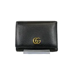 【人気・美品】Gucci グッチ GGマーモント Wホック コンパクト ミニウォレット 三つ折り財布 474746 ブラック 黒色 ゴールド金具 金色 レザー 本革 メンズ レディース ユニセックス