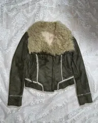 ヴィンテージ カーキ シープスキン ハイネック ムートン