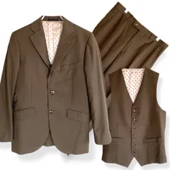 ブラウン スリーピーススーツ 3点セット テーラードジャケット ベスト パンツ ドット柄裏地 XS-Sサイズ相当 メンズ ビジネス フォーマル レトロ 上質 832KZ