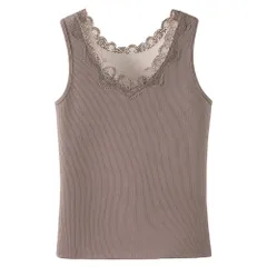 裏起毛 リブ インナー レディース 厚手インナー 冬インナー あったかインナー 裏地付き レースデザイン レギュラー丈 ピッタリフィット 大きいサイズ rr-062