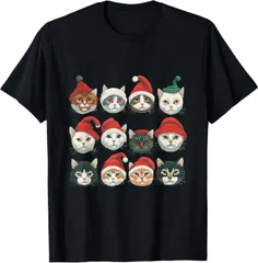 送料無料  100%コットン クリスマス 猫 かわいい 帽子 アート デザイン イラスト Tシャツ 熱転写3Dプリント メンズ　レディース おもしろい 半袖 パロディ　Tシャツ