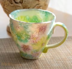 新品ゆずりは工房 瀬戸焼手描き 薄紅花景色 丸ポット コーヒー