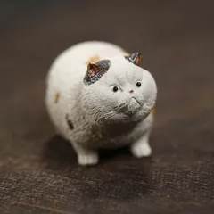 ねこの置物 紫砂 陶器 蓋置 茶寵 かわいい 工芸品 手作り オブジェ 縁起物 民芸 風水グッズ 風水アイテム インテリア小物 彫像 茶玩 茶ペット 書斎 和室 茶道 母の日 プレゼント ギフト