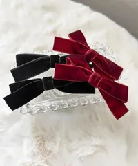 KIDS - 2個セットベルベットリボンヘアクリップ he602