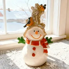クリスマスオブジェ 置物 頭に鳥が止まっている雪だるま スノーマン 可愛い 冬 インテリア 癒しグッズ インテリア雑貨 室内 寝室 玄関 樹脂 庭 ガーデニング プレゼント ギフト 贈り物 ユニーク