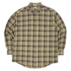 KHAKI'S by ARROW 90s 90年代 アロー カーキス レギュラカラーシャツ コットン×レーヨン 珍品 USA ヴィンテージ アメリカ 古着 メンズ シャツ ブラウン系 オンブレチェック柄 L【中古】
