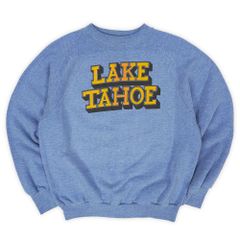 LAKE TAHOE 70s 80s 70-80年代 スーベニアスウェット クルーネック ラグラン 霜降り Fruit of the loom フルーツオブザルーム USA ヴィンテージ 古着 トレーナー ヘザーブルー L【中古】