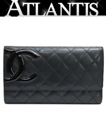 【広尾店】 シャネル CHANEL カンボンライン 長財布 黒×黒 ラムスキン×エナメル 16番台 【17765】