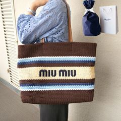 ミュウミュウ miumiu ラフィアエフェクトウーブントートバッグ