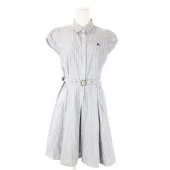 バーバリーブルーレーベル BURBERRY BLUE LABEL シャツワンピース ひざ丈 半袖 ハーフボタン ベルト ストライプ ロゴ刺繍 38 M 紺 ネイビー /AO23 ■GY11