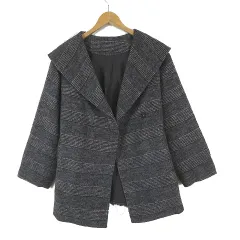 ビス ViS コート ショート丈 グレンチェック ショールカラー ウエストベルト ドロップショルダー 長袖 F グレー 黒 ブラック 白 ホワイト 美品のサムネイル